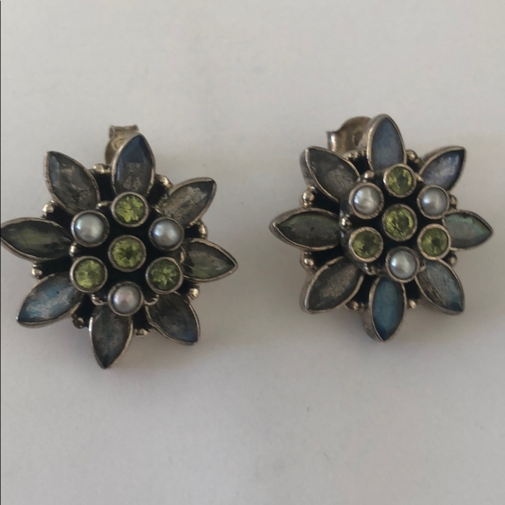 Sterling Multi Stone And Pearl India Earrings 925 - Picture 5 of 8
